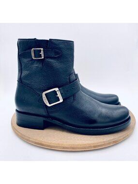 Frye Melissa Ankle Boots Womens 9 Black Leather Harness Biker Boho